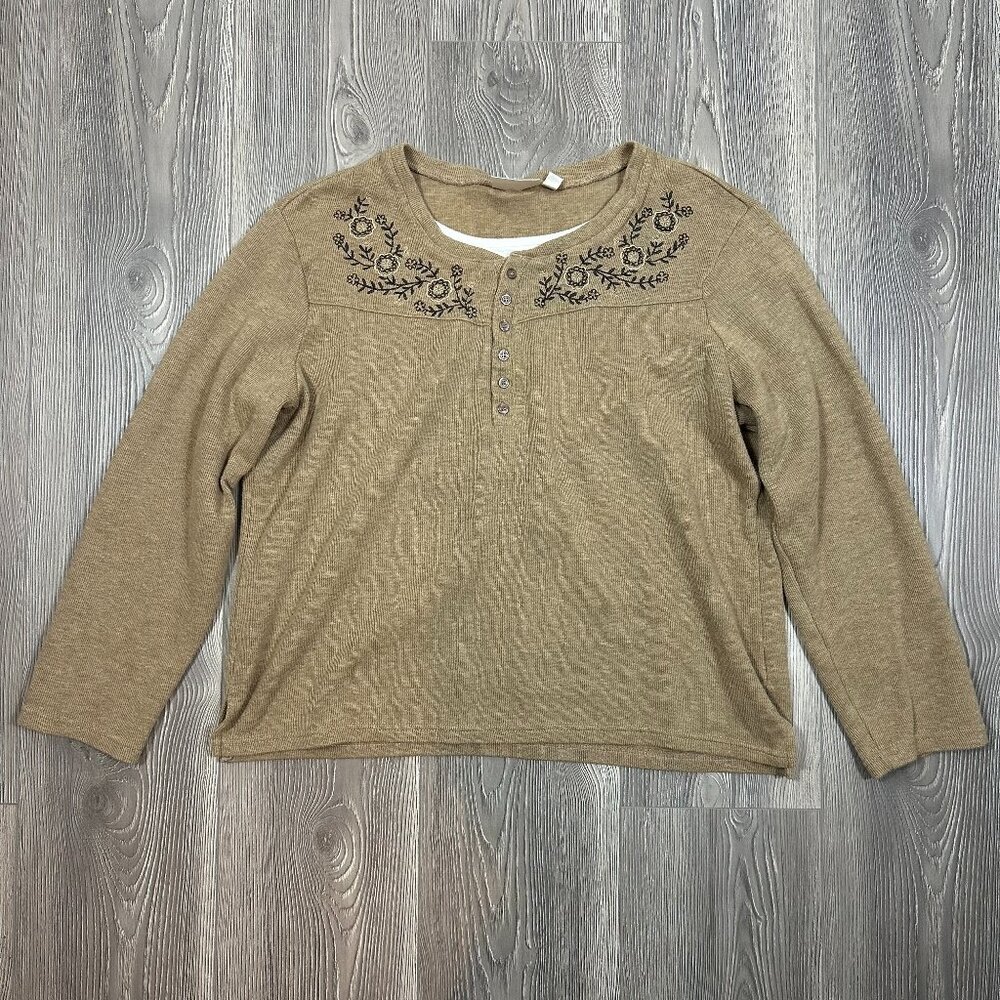 Baxter & Wells Brown‎ Embroidered Henley Top Size L
